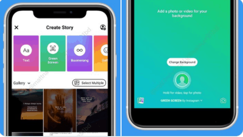 A phone showcasing Facebook’s Green Screen feature