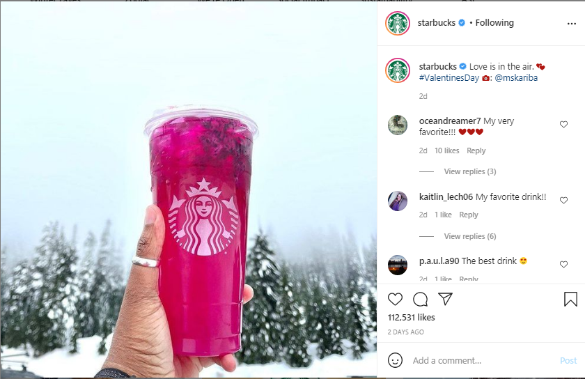 Starbucks Instagram Día de San Valentín