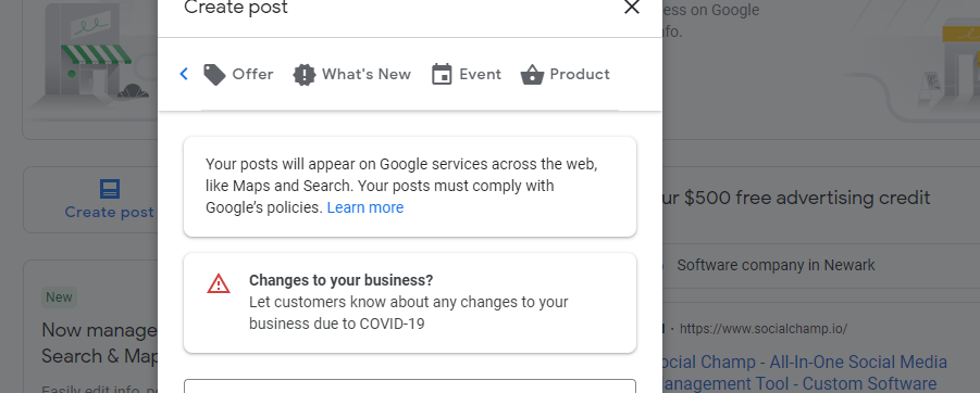 create post types in Google business profile