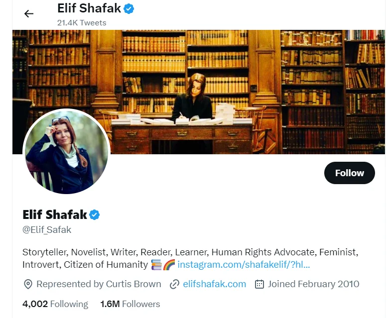 Elif Shafak Twitter Bio