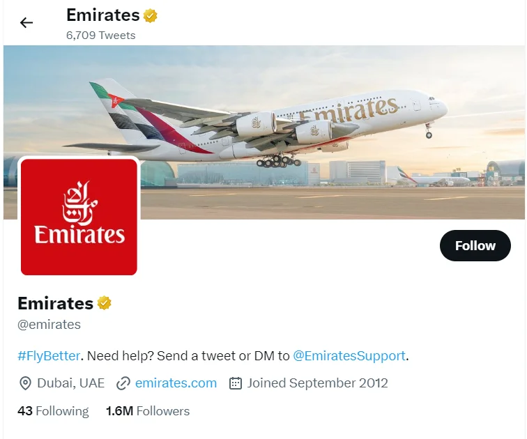 Emirates Twitter Bio